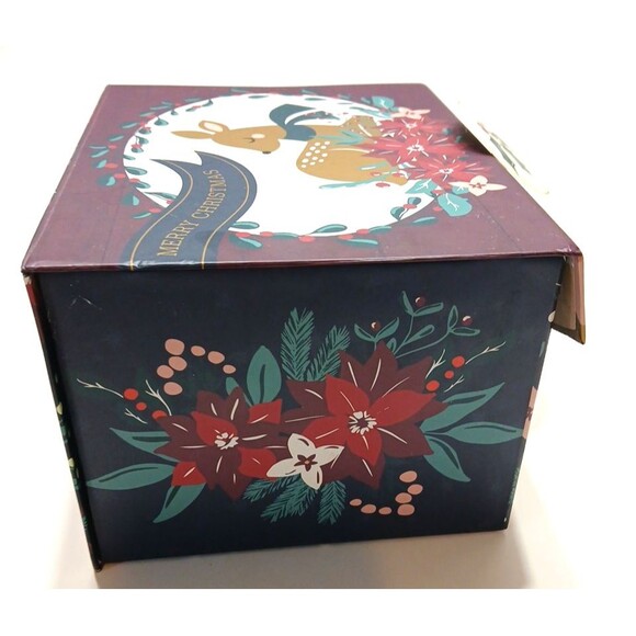 Merry Christmas Gift Box Hook And Loop Closure Velvet Bow Deer Poinsettia - Picture 10 of 12